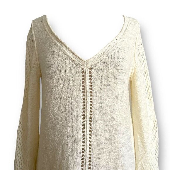 Sundance Womens Open Breeze Pullover Sweater Sz S Cream V-neck Coastal Boho - Picture 3 of 8
